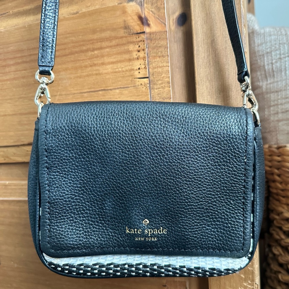 kate spade Black Pebbled Leather Crossbody with Contrast Stitching
